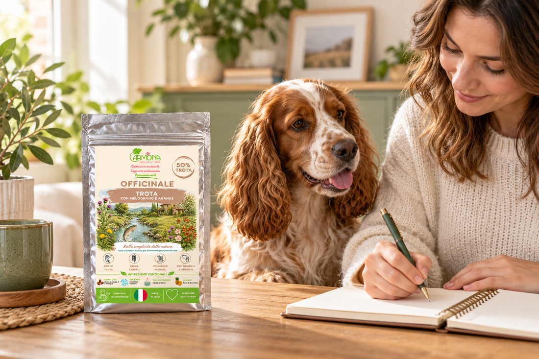 Cane spaniel e diario alimentare con Officinale Trota Carmona