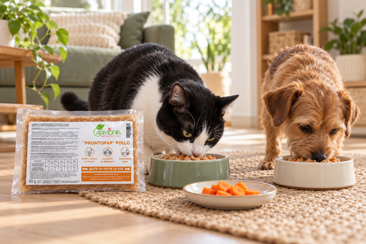 Cane e gatto con ProntoPap Pollo Carmona e carota cotta