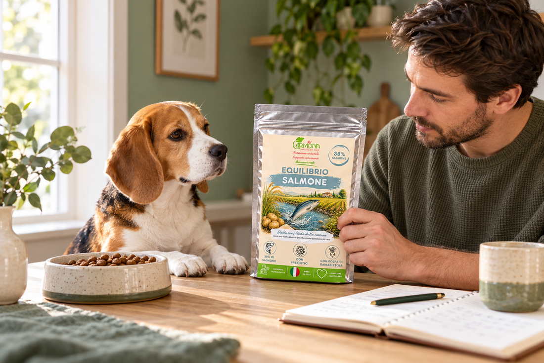Beagle e proprietario leggono Equilibrio Salmone Carmona