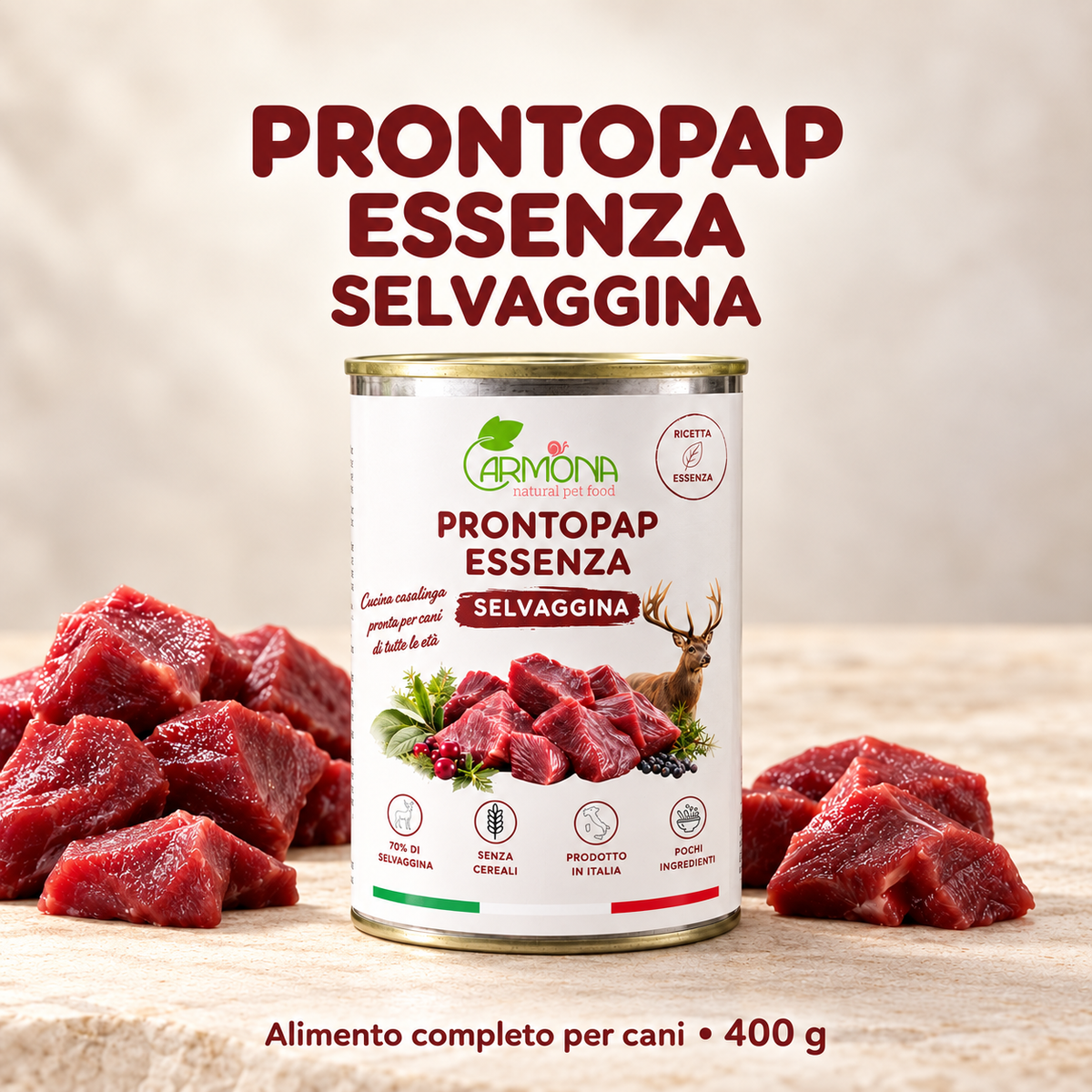 ProntoPap Essenza Selvaggina | Alimento completo senza cereali per cani – 400 g