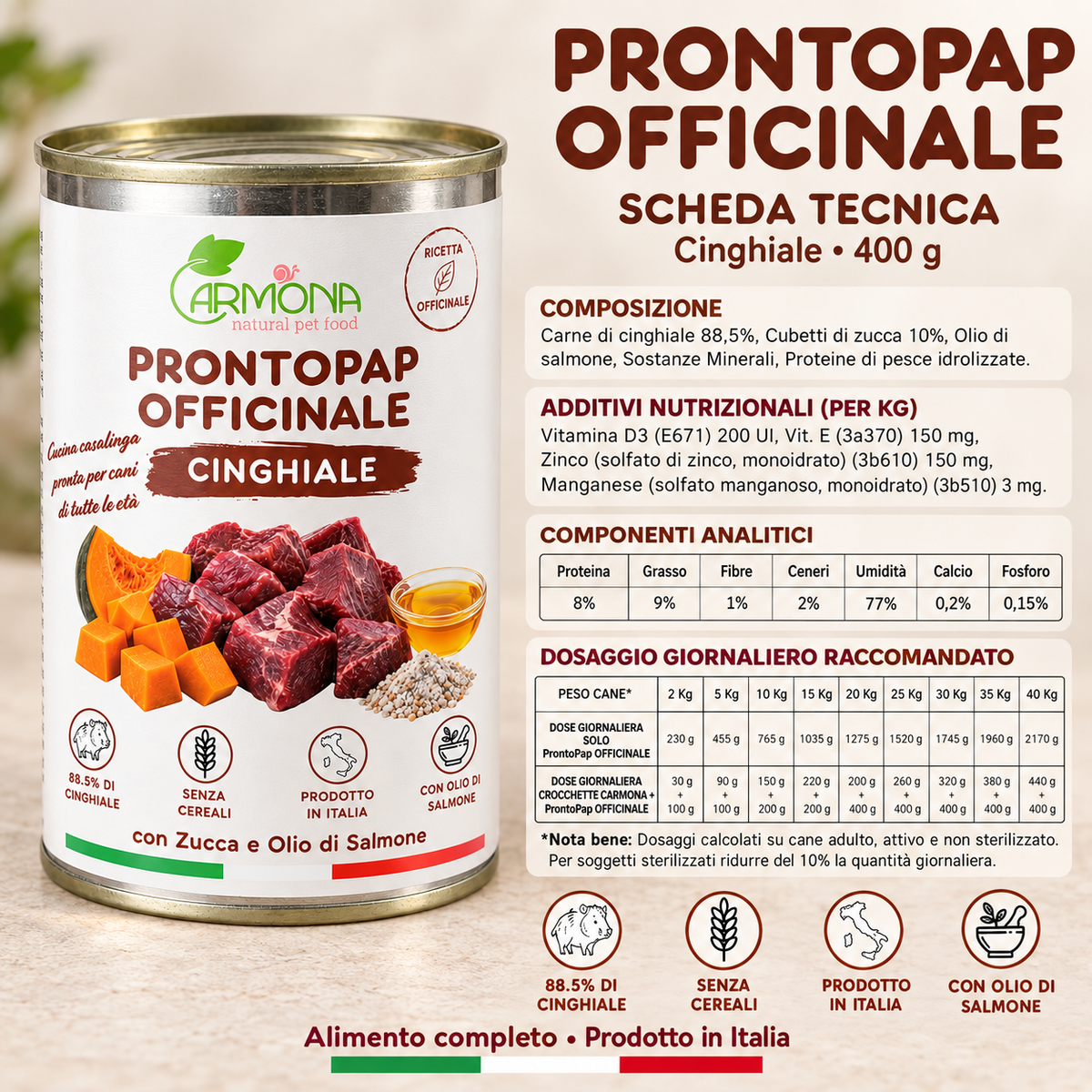 ProntoPap Officinale Cinghiale con Zucca e Olio di Salmone | Alimento completo per cani – 400 g