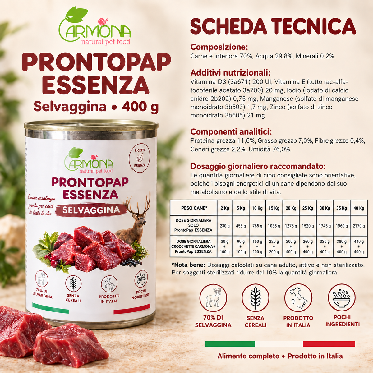 ProntoPap Essenza Selvaggina | Alimento completo senza cereali per cani – 400 g