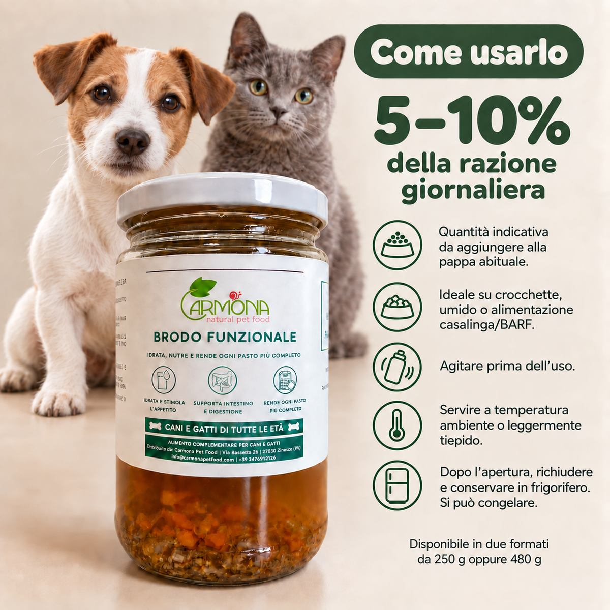 Brodo Funzionale per Cani e Gatti – 250 g oppure 480 g — Carmona