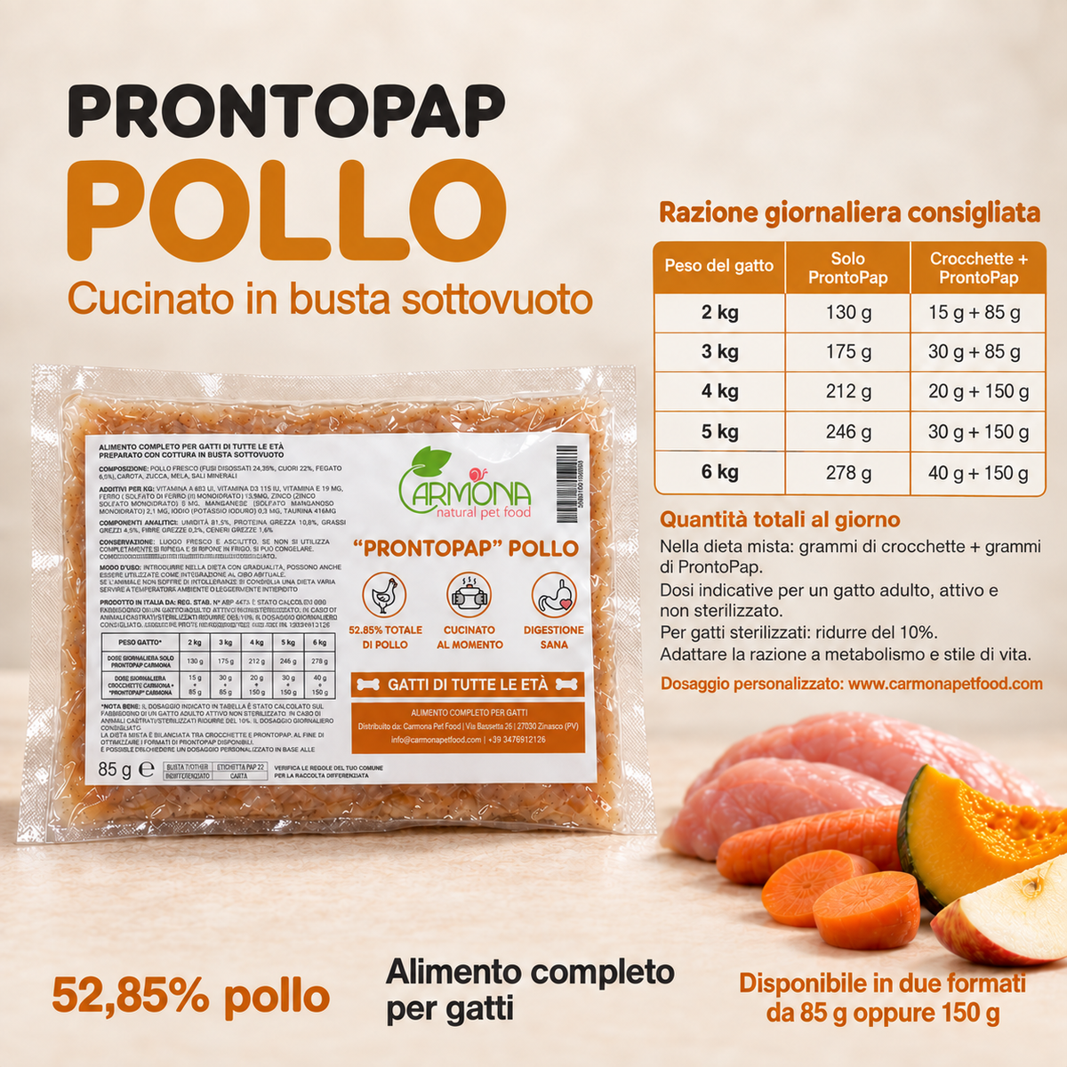 ProntoPap Pollo per Gatti - pappa cotta sottovuoto, 85 o 150 g — Carmona