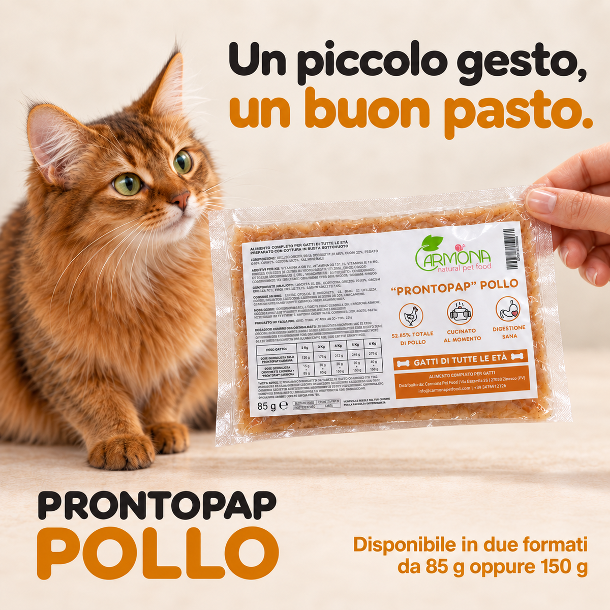 ProntoPap Pollo per Gatti - pappa cotta sottovuoto, 85 o 150 g — Carmona