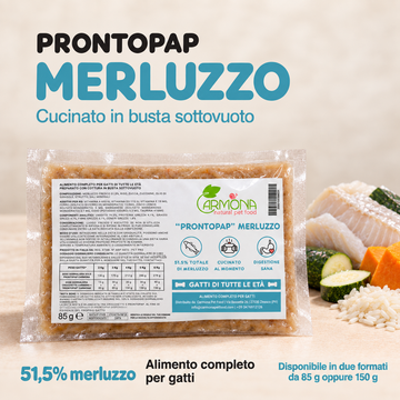 ProntoPap merluzzo per gatti – alimento completo cotto sottovuoto, 85 g oppure 150 g