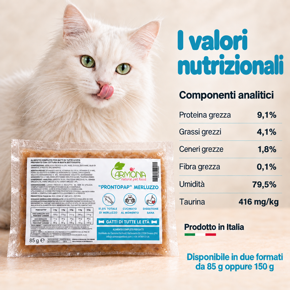 ProntoPap Merluzzo per Gatti - pappa cotta sottovuoto, 85 o 150 g — Carmona