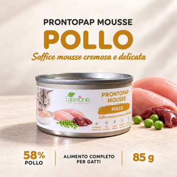 ProntoPap mousse pollo per gatti – mousse cremosa con fegato e piselli, 85 g