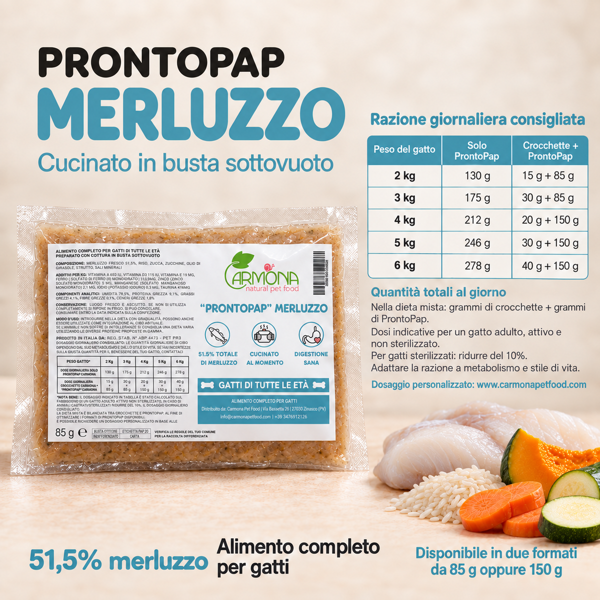 ProntoPap Merluzzo per Gatti - pappa cotta sottovuoto, 85 o 150 g — Carmona