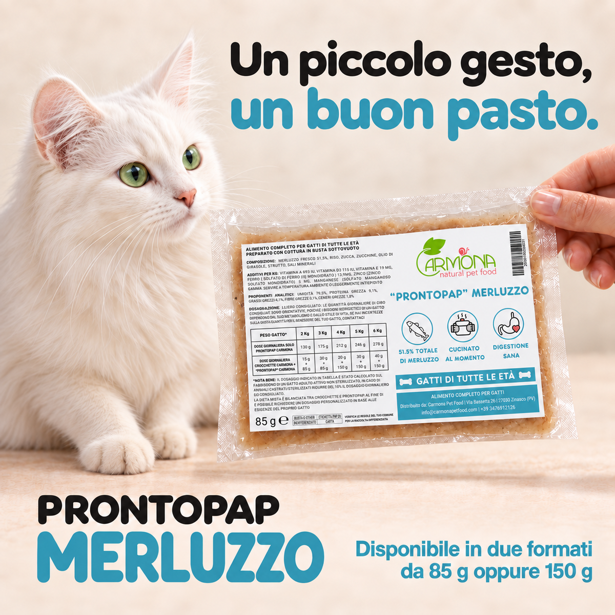 ProntoPap Merluzzo per Gatti - pappa cotta sottovuoto, 85 o 150 g — Carmona