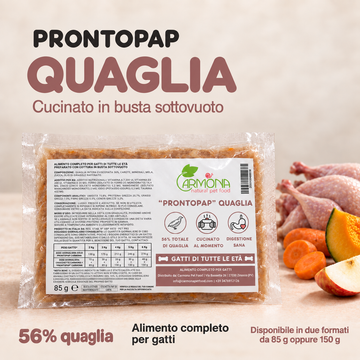 ProntoPap quaglia per gatti – alimento completo cotto sottovuoto, 85 g oppure 150 g