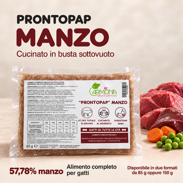 ProntoPap manzo per gatti – alimento completo cotto sottovuoto, 85 g oppure 150 g