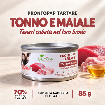 ProntoPap tartare per gatti – tonno e maiale in brodo, 85 g