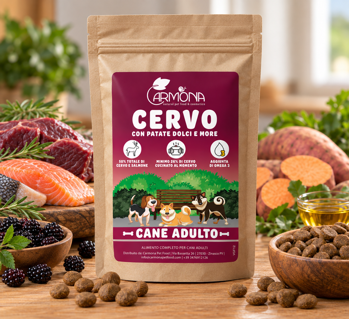 GRAIN FREE – CERVO CON PATATE DOLCI E MORE