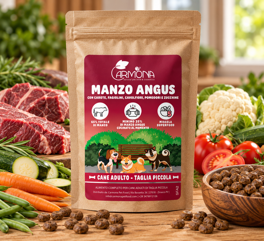 CANI TAGLIA MINI - MANZO ANGUS CON CAROTE, FAGIOLINI, CAVOLFIORI, POMODORI E ZUCCHINE - 2 Kg