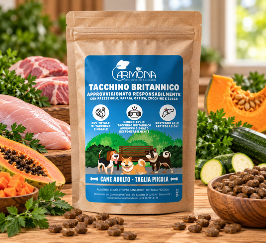 CANI TAGLIA MINI - TACCHINO E MAIALE CON PREZZEMOLO, PAPAIA, ORTICA, ZUCCHINE E ZUCCA - 2 Kg