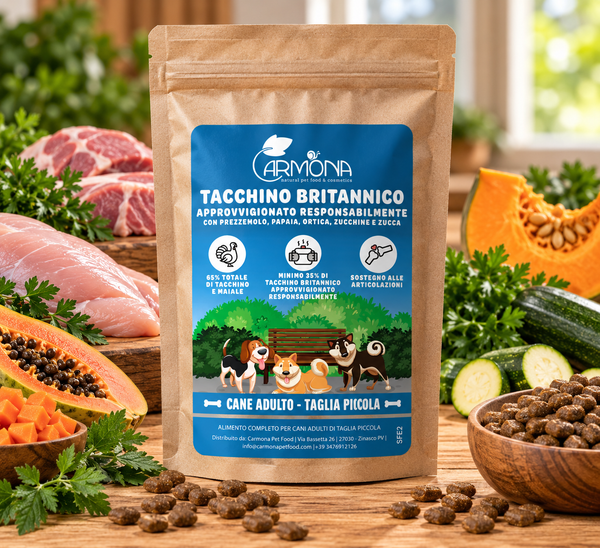 CANI TAGLIA MINI - TACCHINO E MAIALE CON PREZZEMOLO, PAPAIA, ORTICA, ZUCCHINE E ZUCCA - 2 Kg