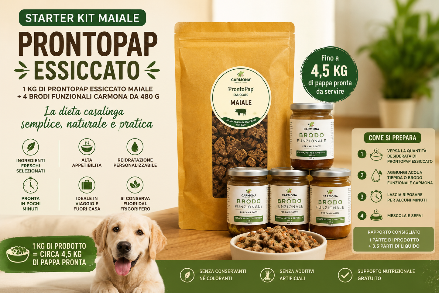 STARTER KIT MAIALE - 1 Kg PRONTOPAP ESSICCATO + 4 BRODO FUNZIONALE DA 480 g
