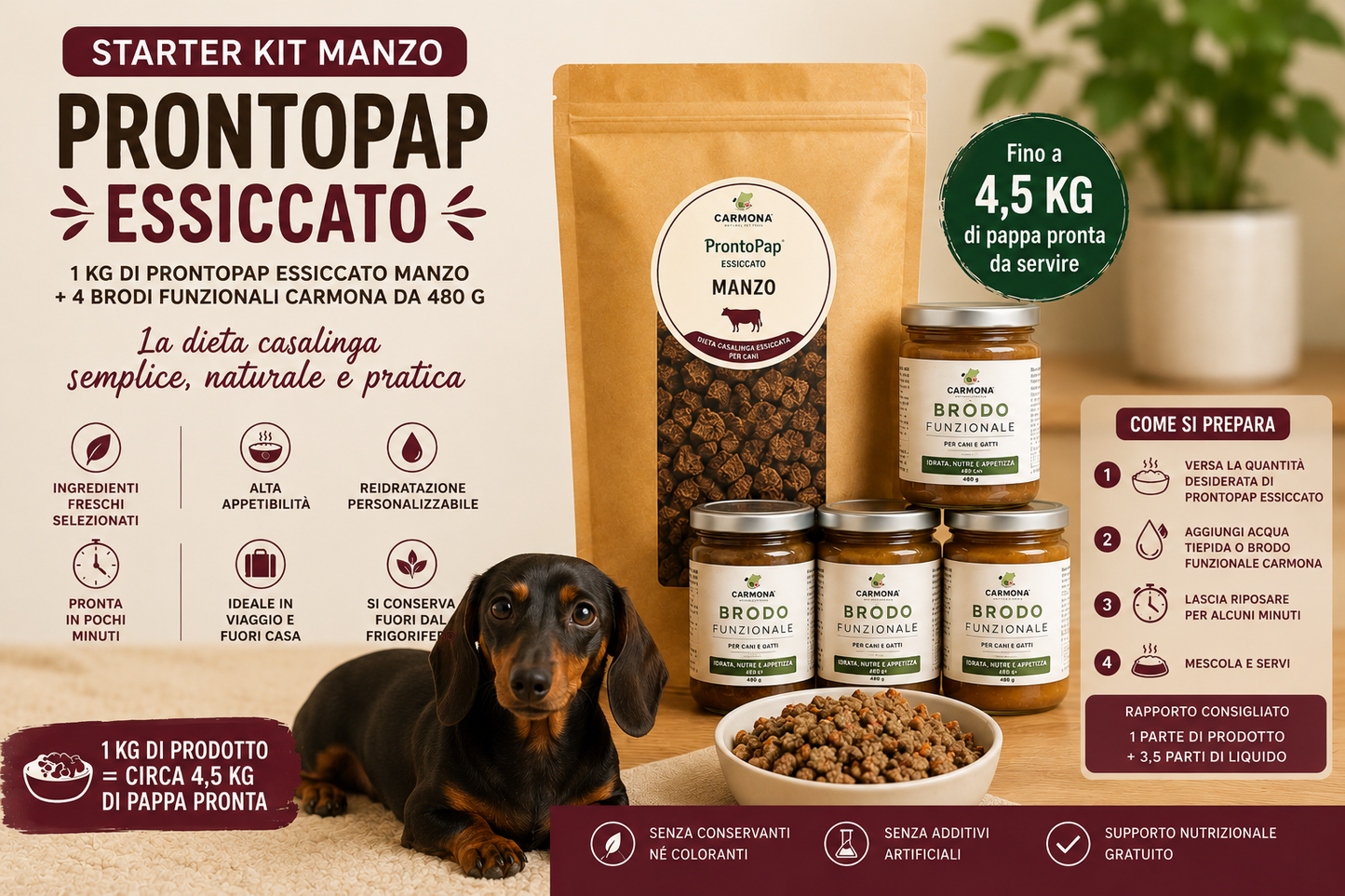 STARTER KIT MANZO - 1 Kg PRONTOPAP ESSICCATO + 4 BRODO FUNZIONALE DA 480 g