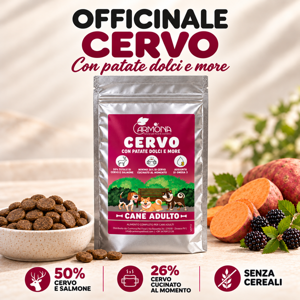 Crocchette Officinale al cervo con patate dolci e more per cani