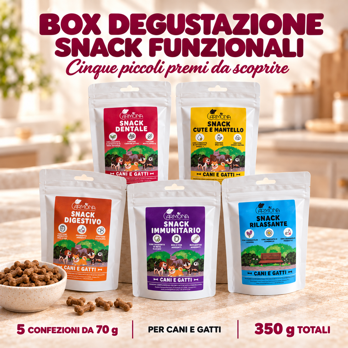 Box degustazione snack funzionali Carmona 5 × 70 g — copertina