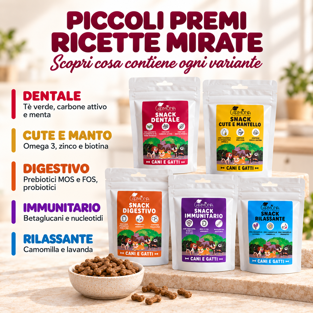 Box degustazione snack funzionali Carmona 5 × 70 g — ricette