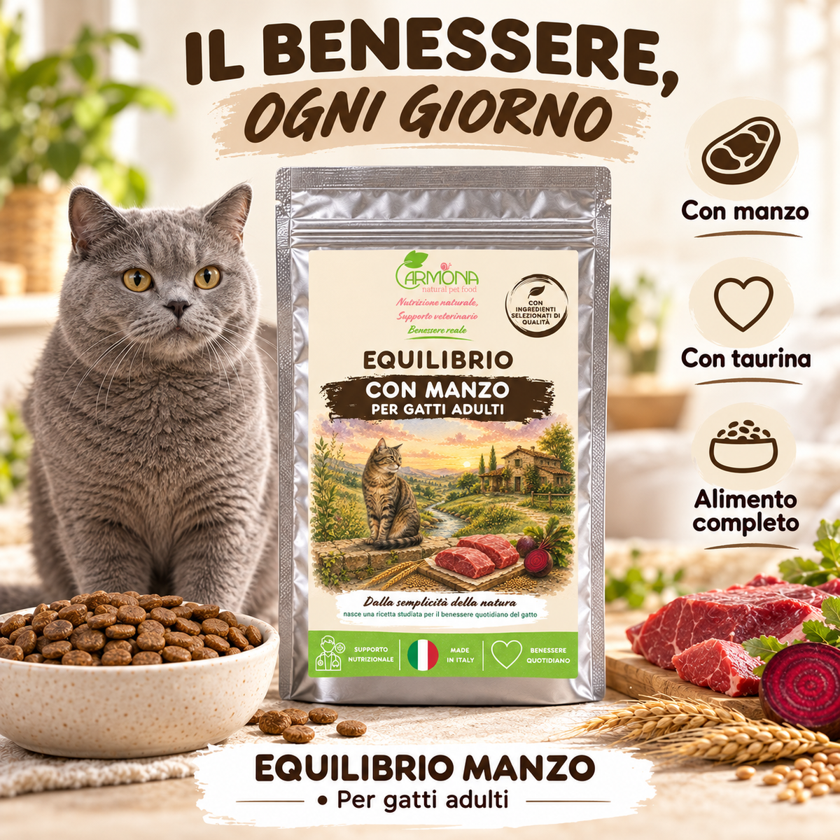 Equilibrio Manzo gatto - Benefici