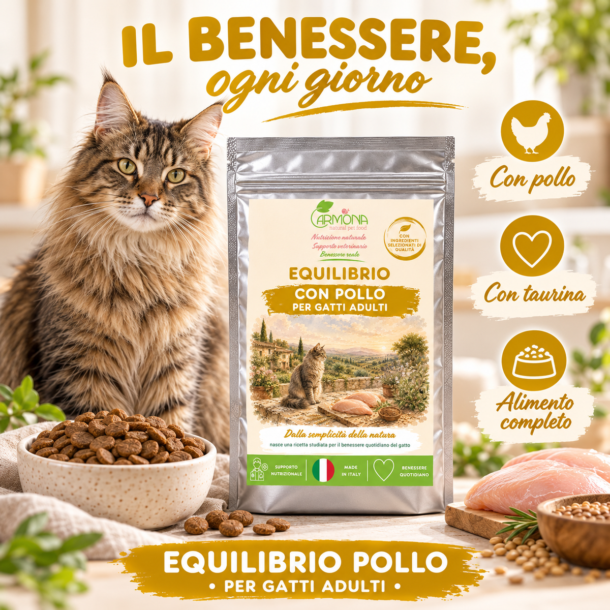 Equilibrio Pollo gatto - Benefici