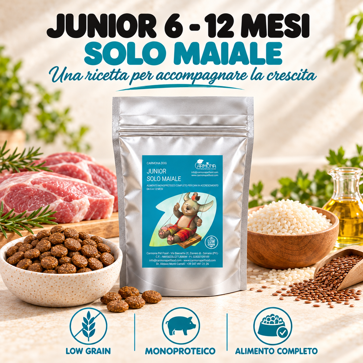 JUNIOR 6 - 12 MESI - Monoproteina Low Grain Maiale - immagine 1