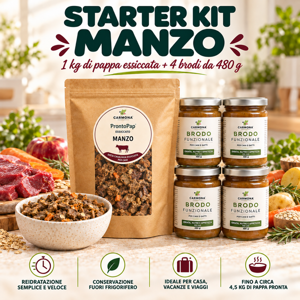 Starter kit manzo - 1 kg ProntoPap essiccato + 4 brodo funzionale da 480 g