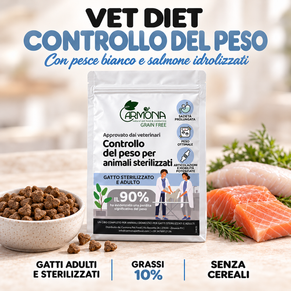 VET DIET - CONTROLLO DEL PESO 100% IDROLIZZATO grain free con Pesce Bianco e Salmone