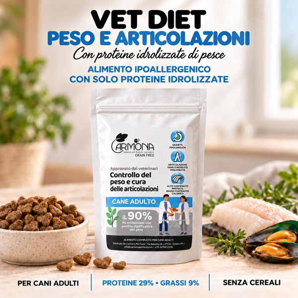 Crocchette VET DIET - ipoallergenico idrolizzato gestione del peso e supporto articolare per cani