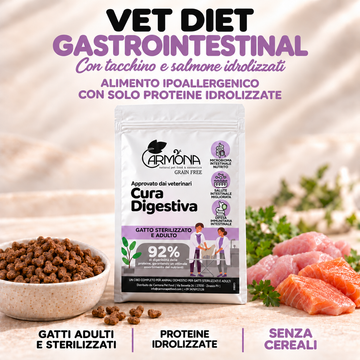 Crocchette VET DIET - ipoallergenico gastrointestinal idrolizzato al tacchino e salmone per gatti
