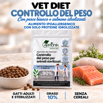 Crocchette VET DIET - controllo del peso 100% idrolizzato grain free con pesce bianco e salmone per gatti