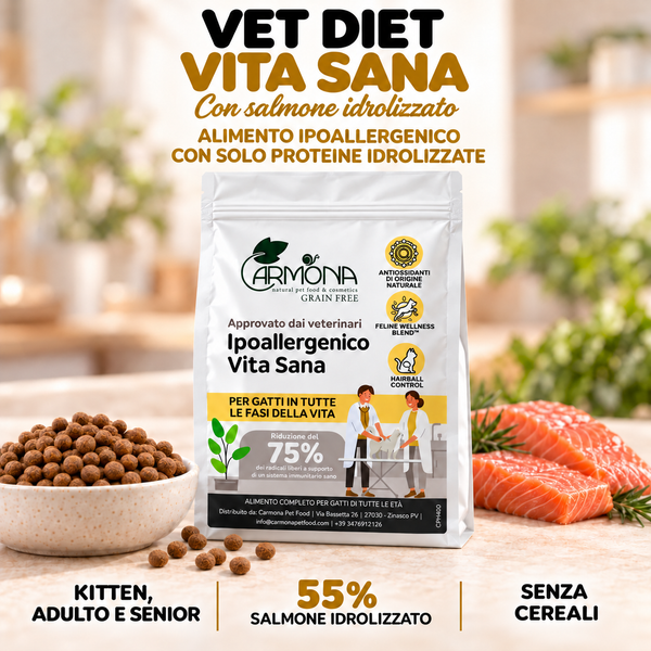 Crocchette VET DIET – ipoallergenico salmone idrolizzato grain free | gatto kitten, adulto e senior