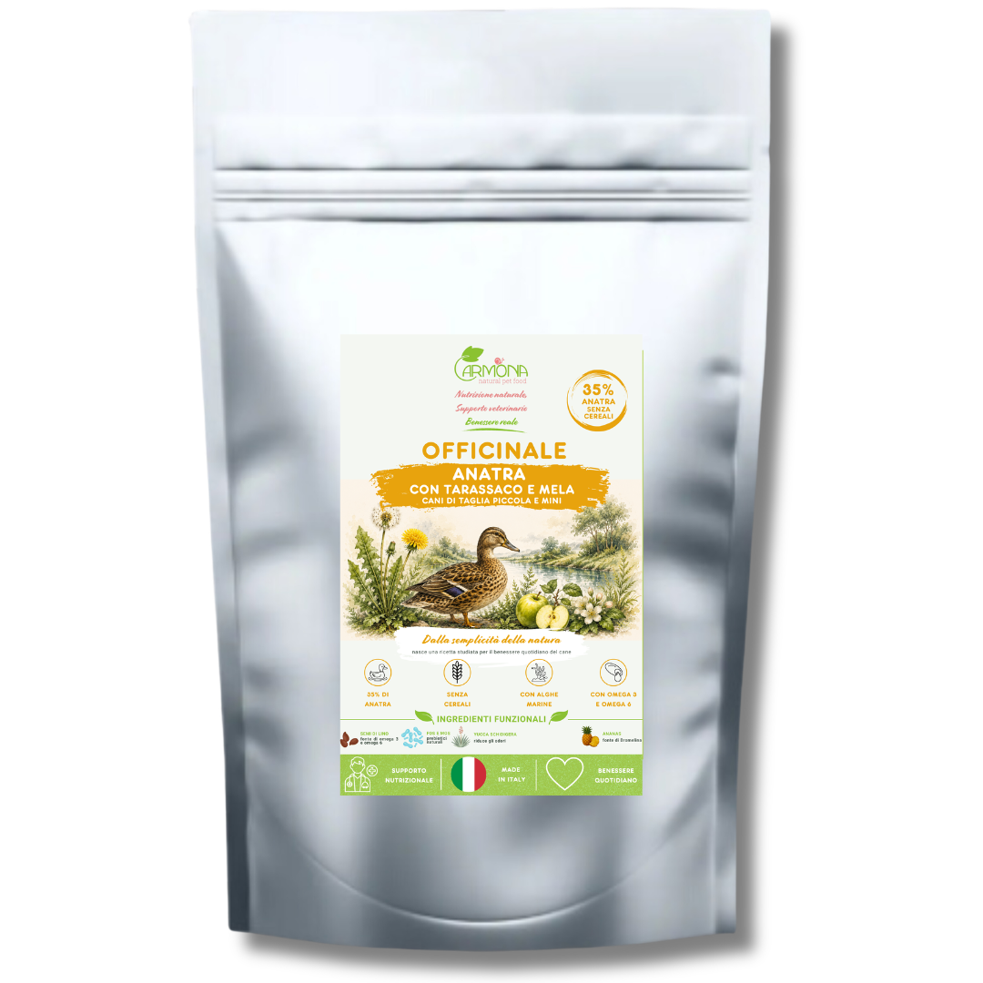 Officinale Anatra con Tarassaco e Mela | Crocchette Grain Free per Cani di Taglia Piccola e Mini